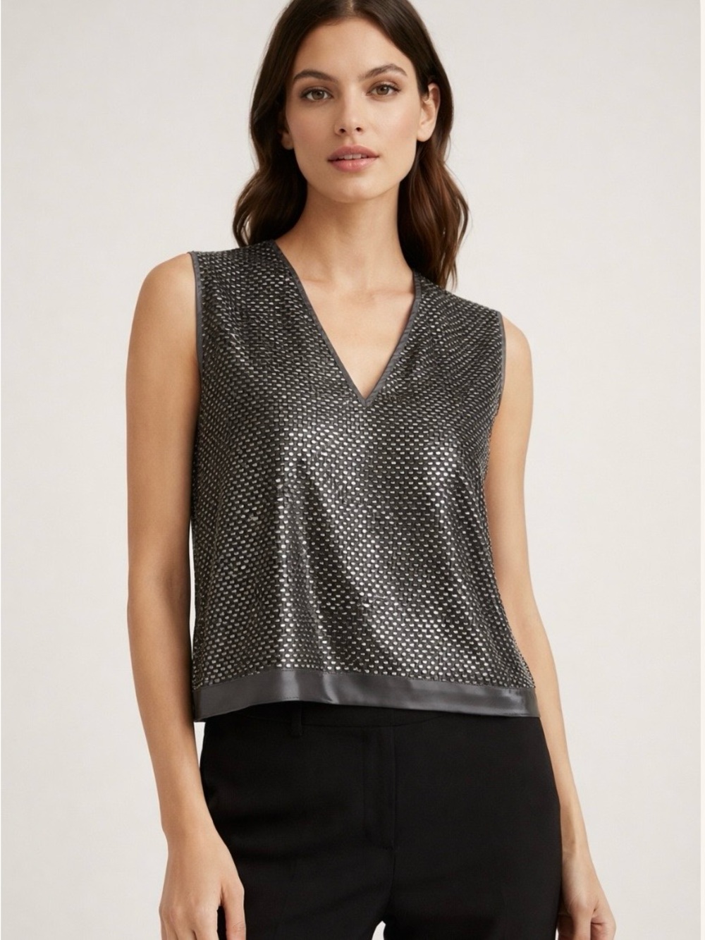 Saint Art Shimmery Gunmetal Beaded Sleeveless Lined Top NWT - Rare